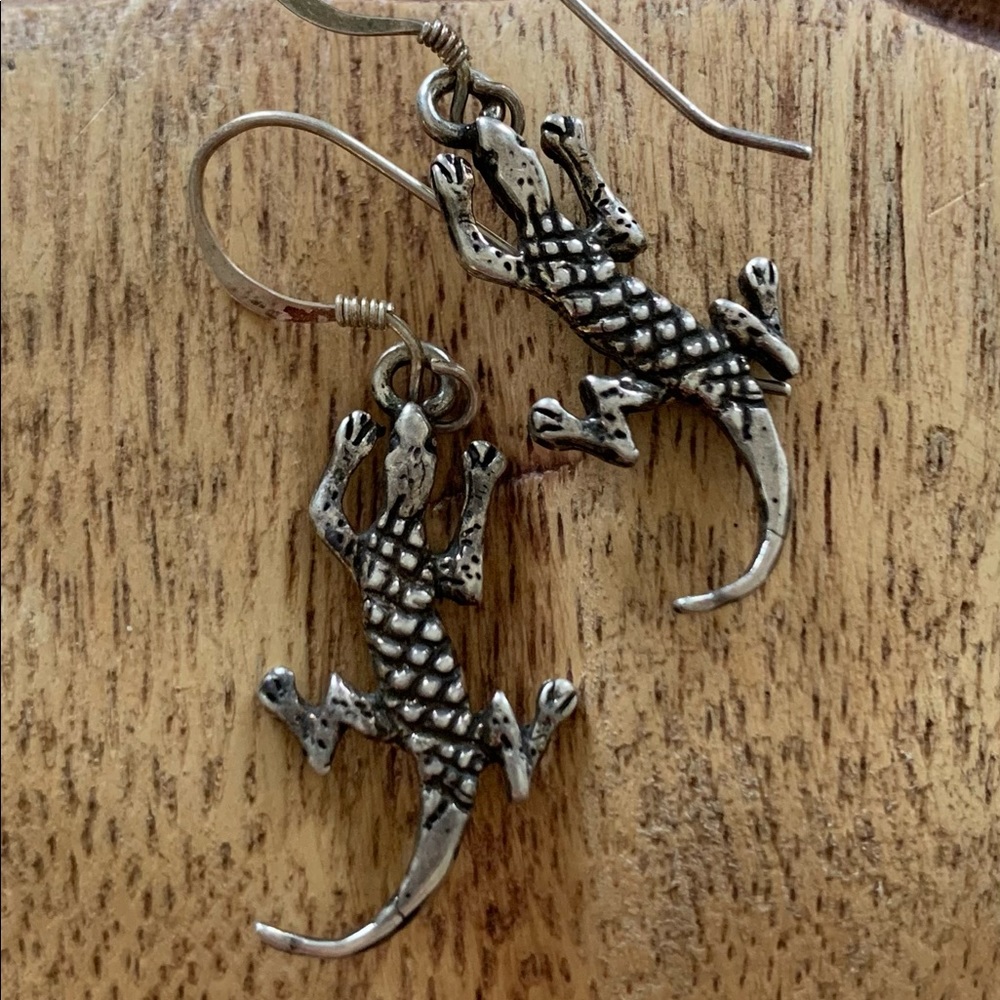 Hallmarked Navajo Sterling Silver Lizard Earrings